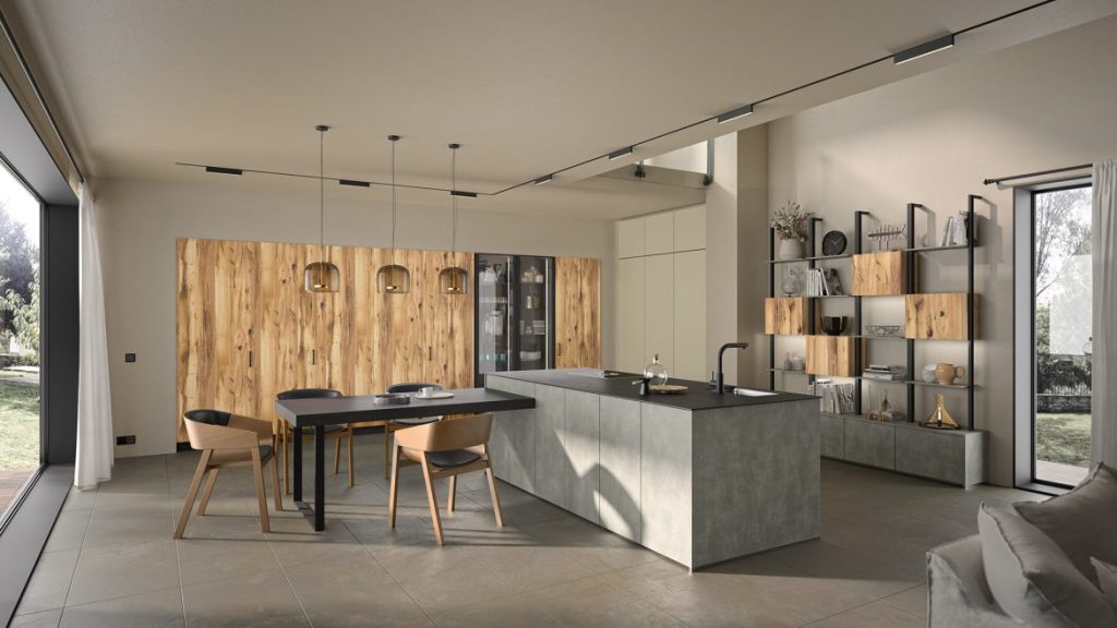Cuisine moderne avec éléments en bois.