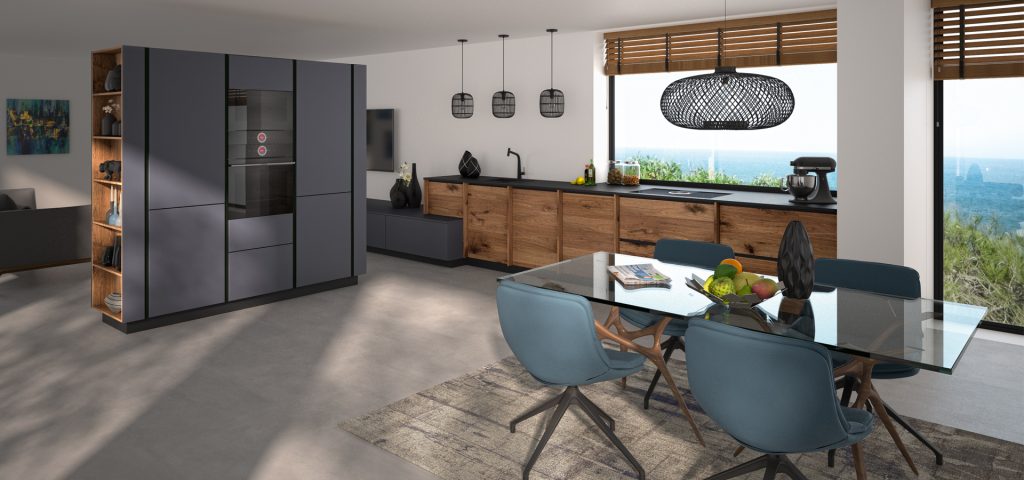 Cuisine moderne avec vue panoramique.