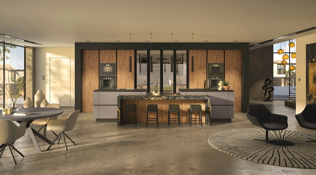 Cuisine moderne avec îlot central.