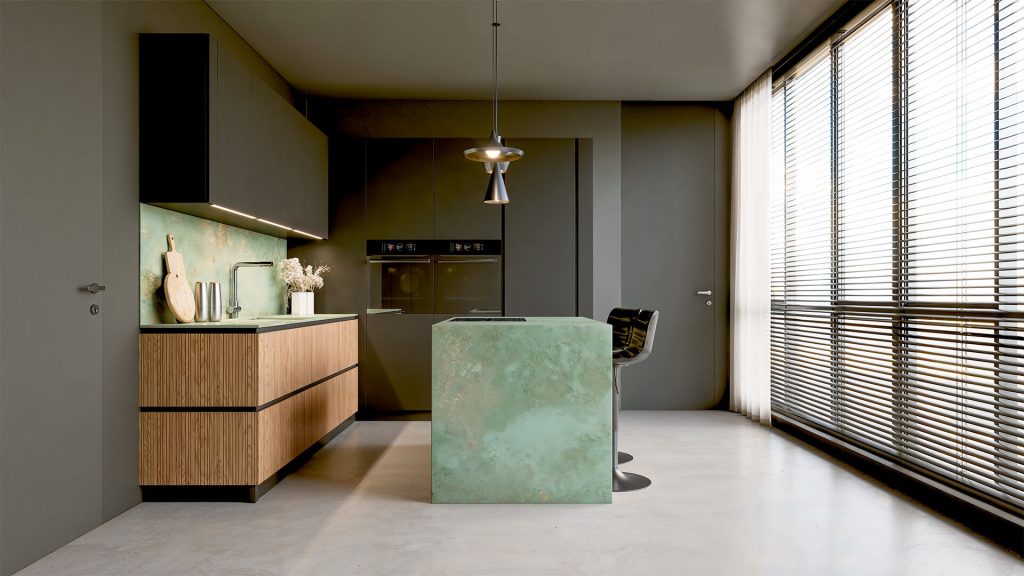 Cuisine moderne avec îlot central.