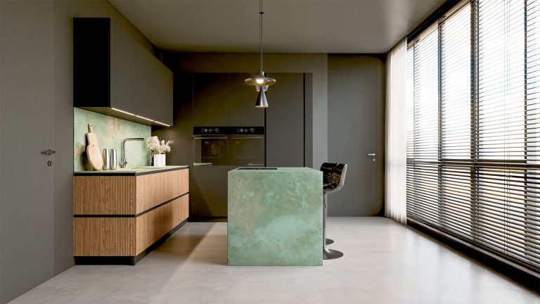 Cuisine moderne avec îlot central.