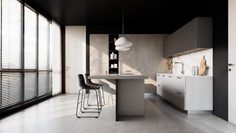 Cuisine moderne avec lumière naturelle.