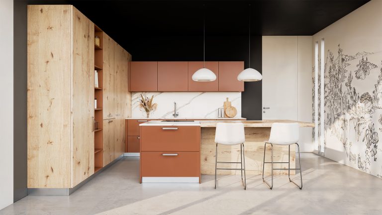 Cuisine moderne avec îlot central.