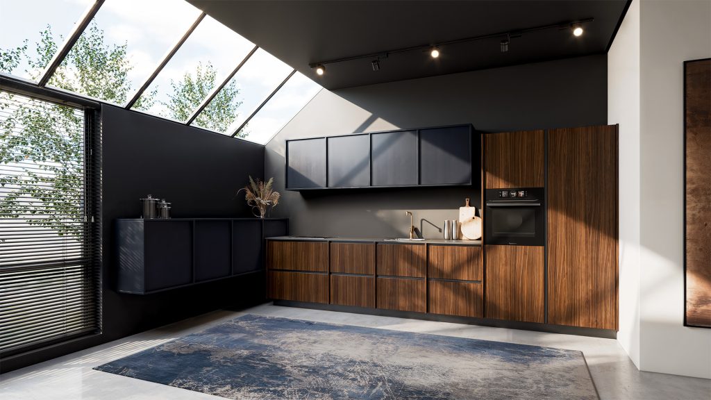 Cuisine moderne avec lumière naturelle.