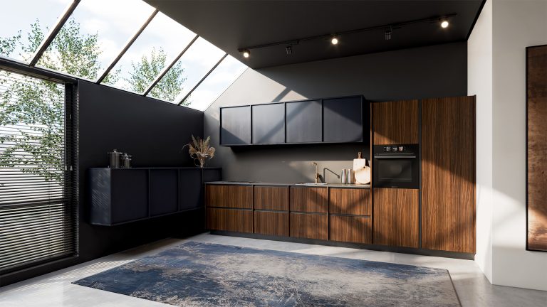 Cuisine moderne avec lumière naturelle.
