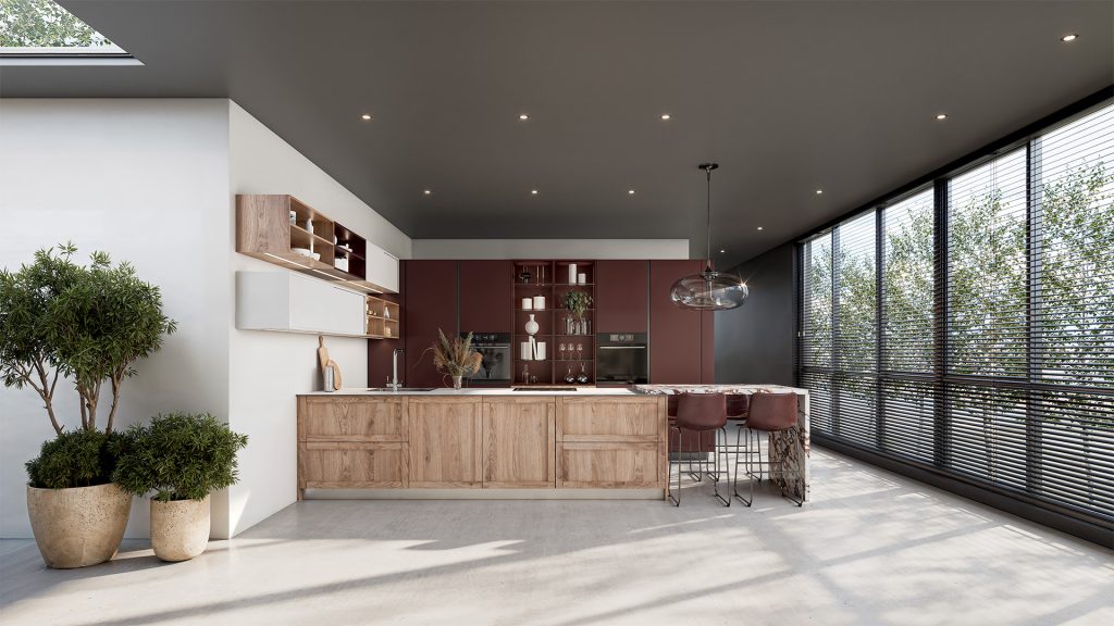 Cuisine moderne avec lumière naturelle.