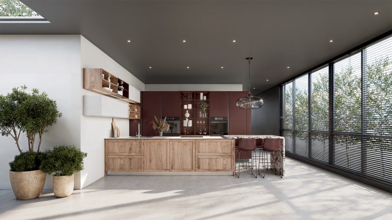 Cuisine moderne avec lumière naturelle.