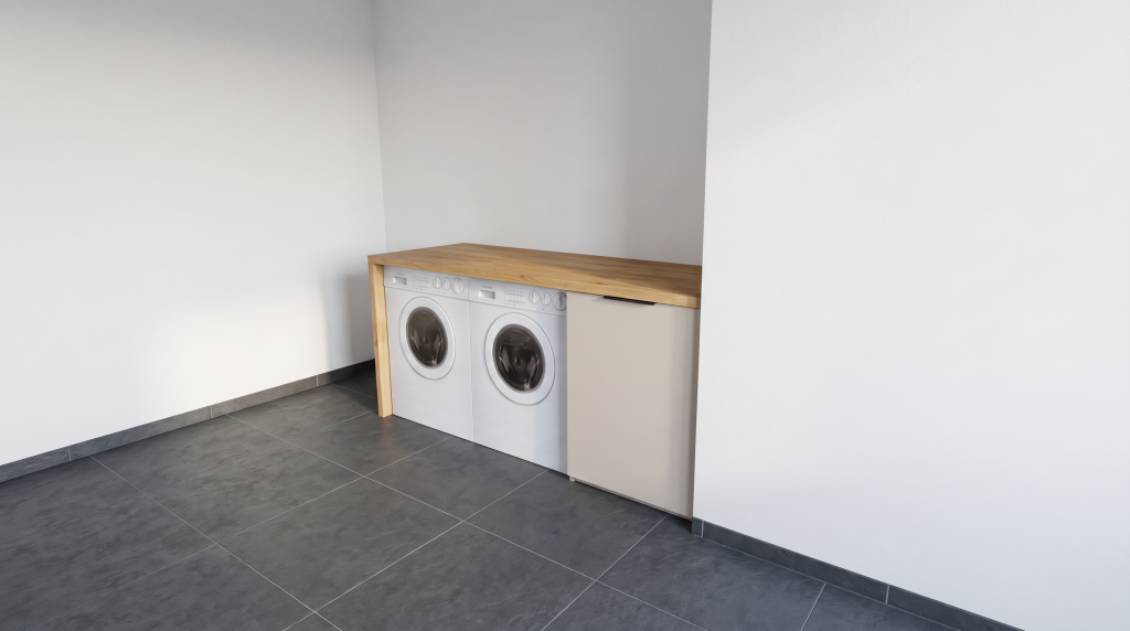 Buanderie moderne avec lave-linge.