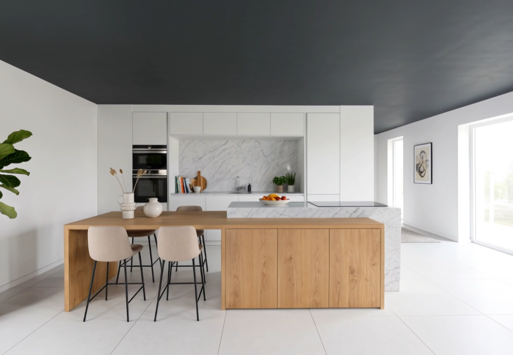 Cuisine moderne avec îlot central.