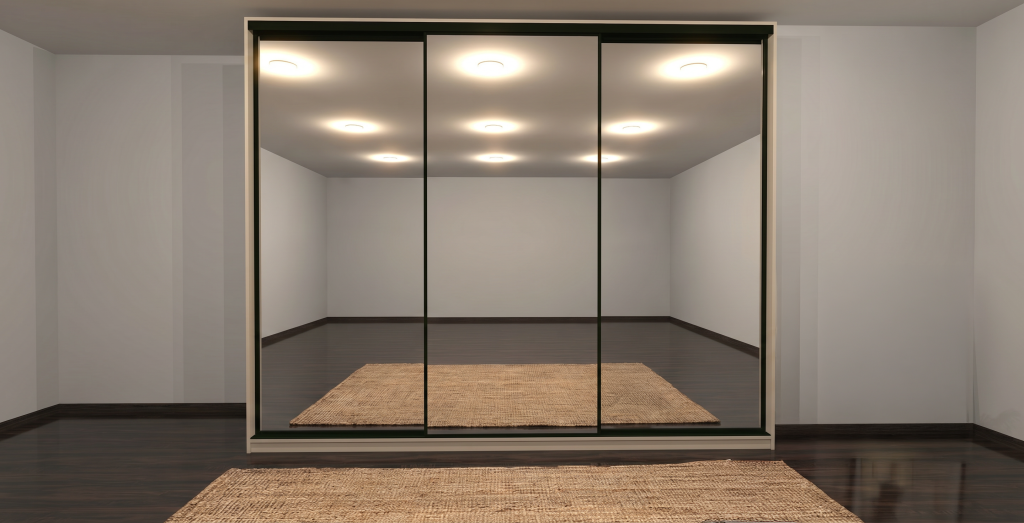 Miroir avec éclairage dans une pièce.
